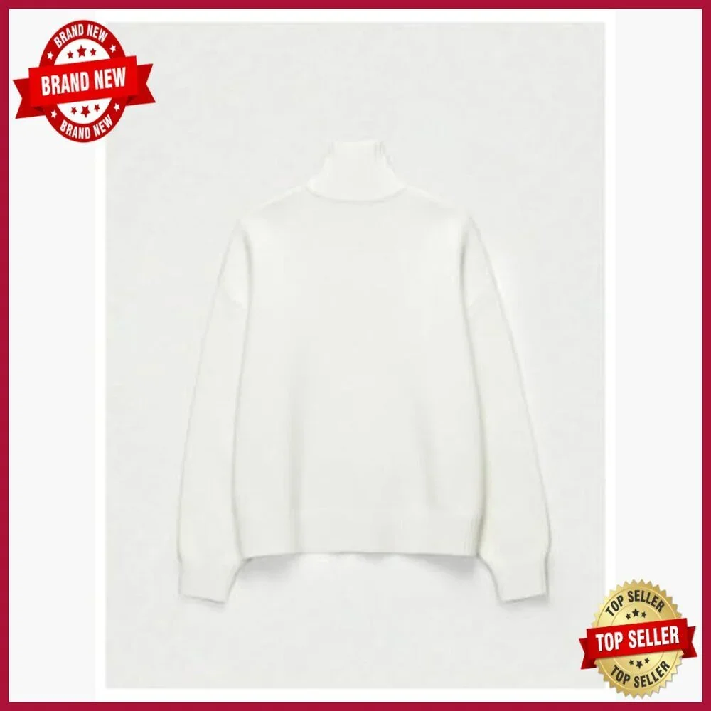 Soft Polyester Pullover Sweater High Neck Loose Fit Long Sleeve - Picture 5 of 7